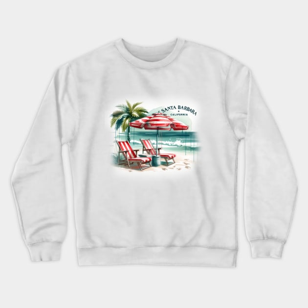 Santa Barbara Vintage Watercolor Beach Scene - California Travel Crewneck Sweatshirt by Retro Travel Design